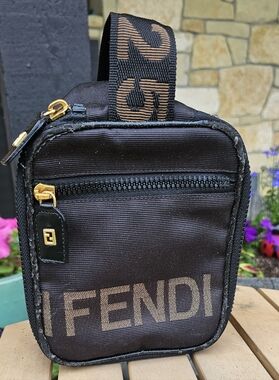 Fendi Black Nylon Logo Cosmedic Pouch With COA.